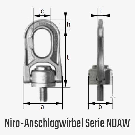 Technisches Bild von Niro-Anschlagwirbel GK6 aus cromox Edelstahl, schraubbar Technisches Bild für tigerhebezeuge-rostfreie-anschlagwirbel-serie-NDAW-zeichnung
