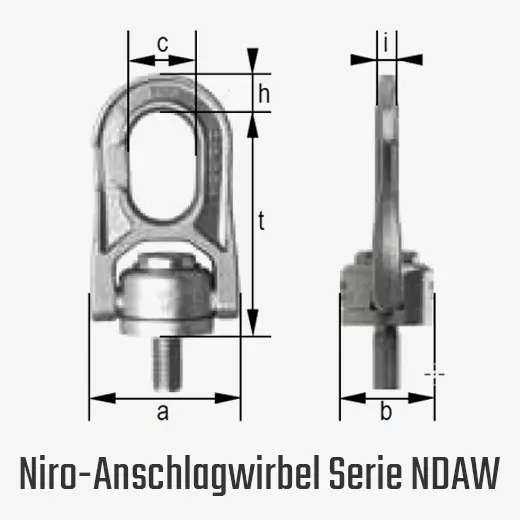 Technisches Bild von Niro-Anschlagwirbel GK6 aus cromox Edelstahl, schraubbar Technisches Bild für tigerhebezeuge-rostfreie-anschlagwirbel-serie-NDAW-zeichnung