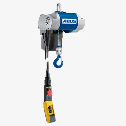 Produktbild von Abus Elektrokettenzug für 230 V mit Steuerbirne, Aufhängebügel und Kettensack Serie GMC tigerhebezeuge-abus-elektrischer-kettenzug-elektrokettenzug-serie-GMC