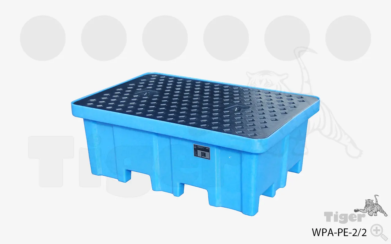 Produktbild von PE-Auffangwannen aus Polyethylen zur vorschriftsmäßigen Lagerung von Gefahrstoffen, beidseitig unterfahrbar pe-auffangwanne-wpa-pe-2-2
