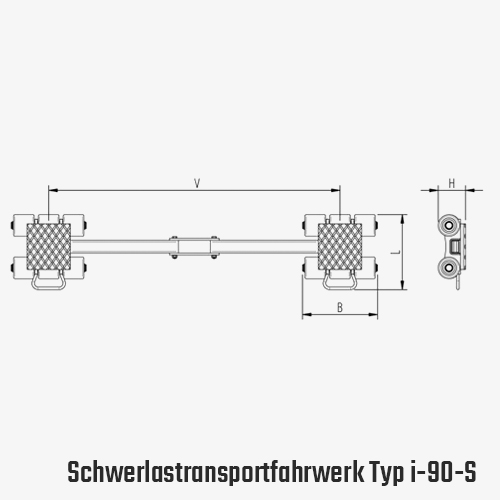 Technisches Bild für tigerhebzeuge-schwerlastfahrwerk-schwerlast-transportfahrwerk-mit-pu-rollen-typ-I-90-S-zeichnung