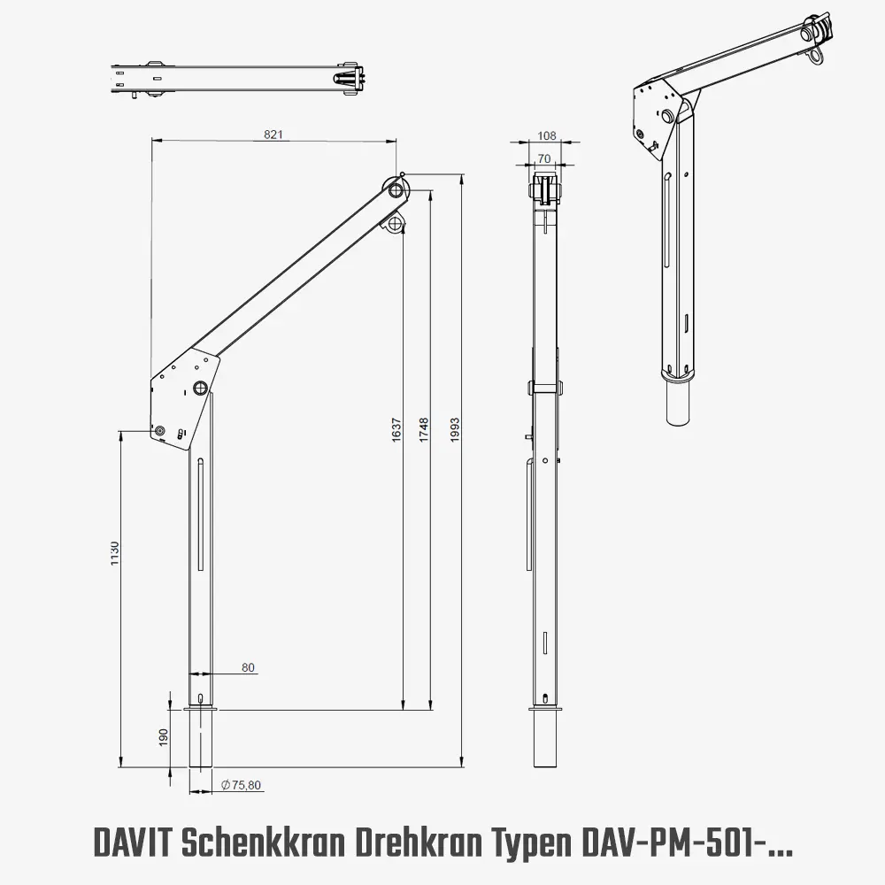 Drehkran Davit – 360° Outdoor-Schwenkkran mit Seilwinde