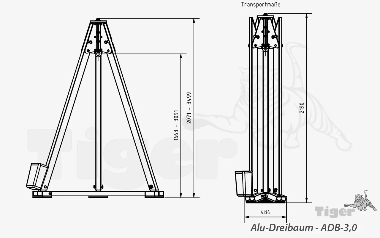 Technisches Bild für Alu-Dreibaum-Kran-ADB-3000kg-Z1