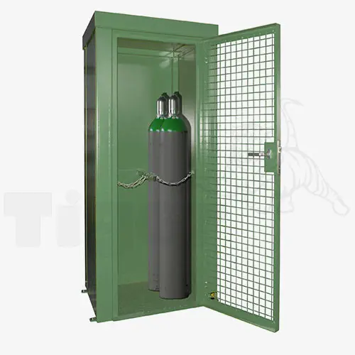 Produktbild von Gasflaschen-Container mit Dach und Flügeltor, halboffen zur vorschriftsmäßigen Lagerung nach TRGS 510 gasflaschenschrank-container-gfc-b-m1-gruen