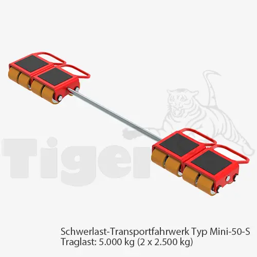 Produktbild von Schwerlast-Transportfahrwerke mit PU-Rollen zur 3-Punkt-Auflage TH: 60 mm tigerhebezeuge-schwerlast-transportfahrwerk-Mini-50-S