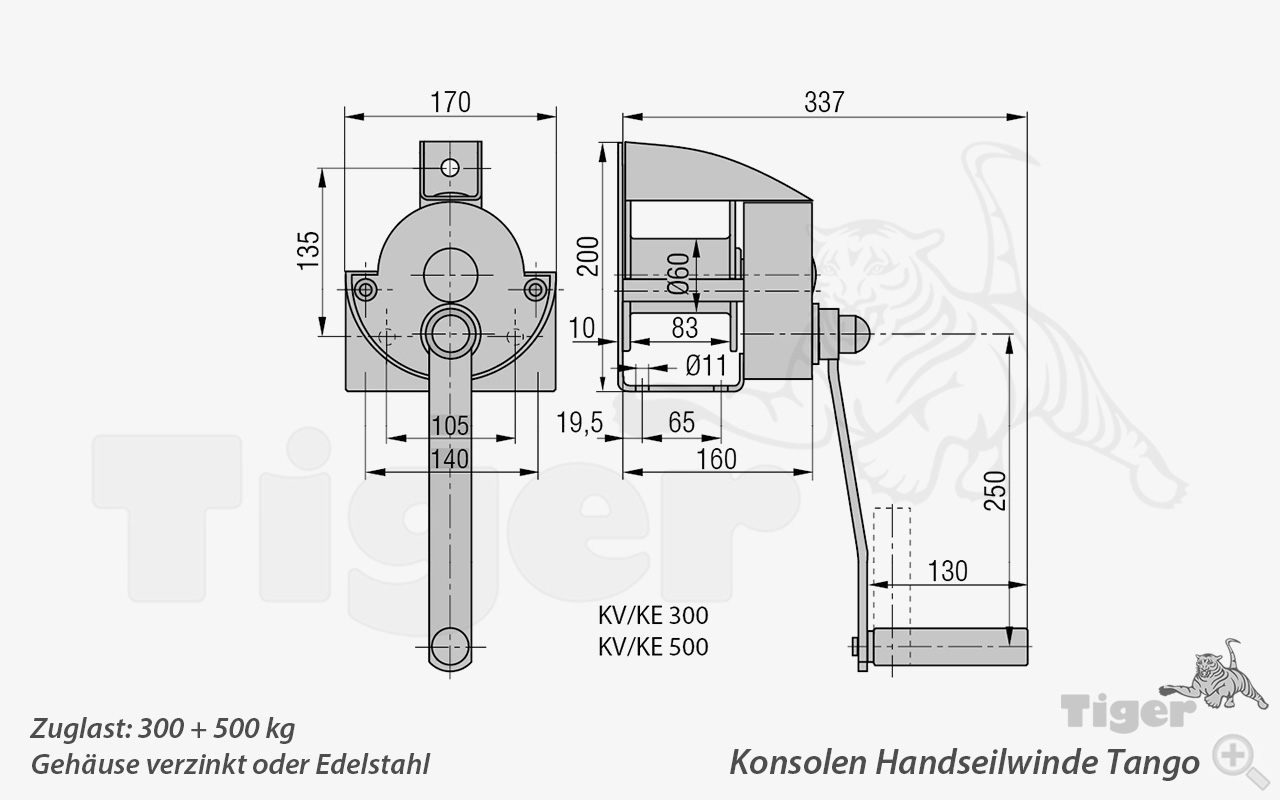 Zum Vergrößern anklicken Technisches Bild für konsolen-handseilwinde-tango-zeichnung