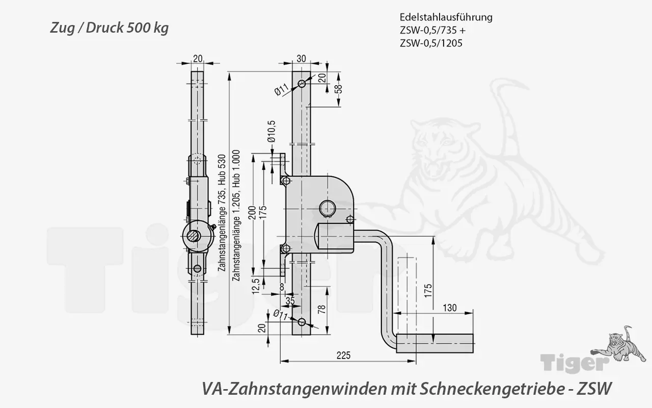 Zum Vergrößern anklicken Technisches Bild für zahnstangenwinden-zsw-va-zeichnung-1