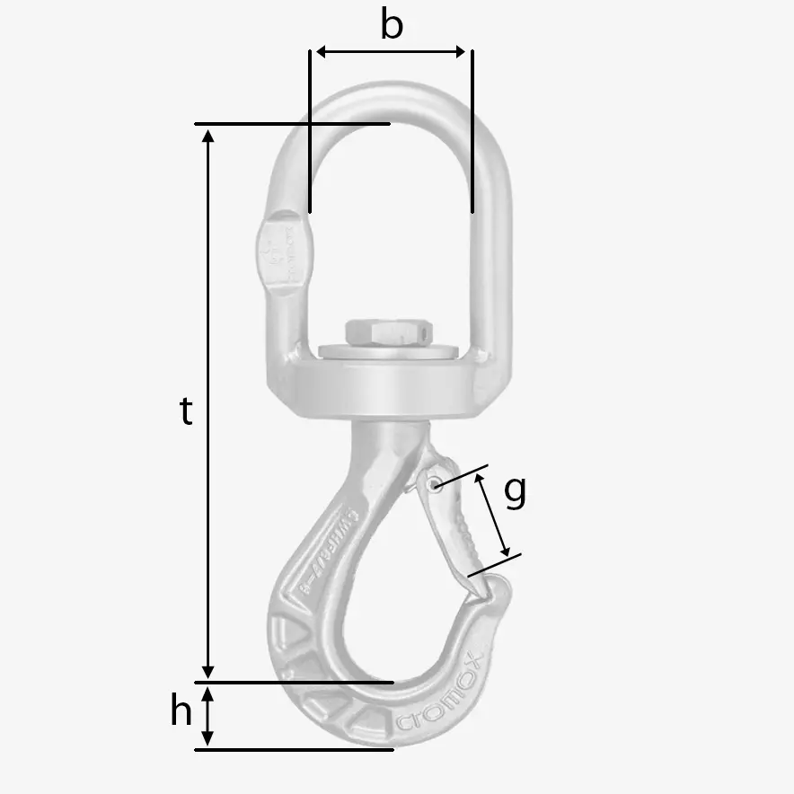 Technisches Bild von Niro-Wirbellasthaken aus cromox® Edelstahl Niro-Drehwirbelhaken mit Bügel Technisches Bild für tigerhebezeuge-niro-drehwirbelhaken-mit-buegel-aus-edelstahl-serie-CWHB-va-wirbel-lasthaken-zeichnung