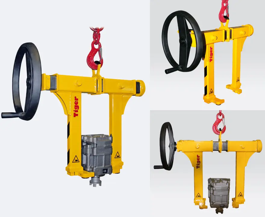 Produktbild von Tiger Sonder-Spindelgreifer mit schwenkbaren Aufnahme-Spitzen
zum Kranen von Pumpen st-su-003-165-e400-zo