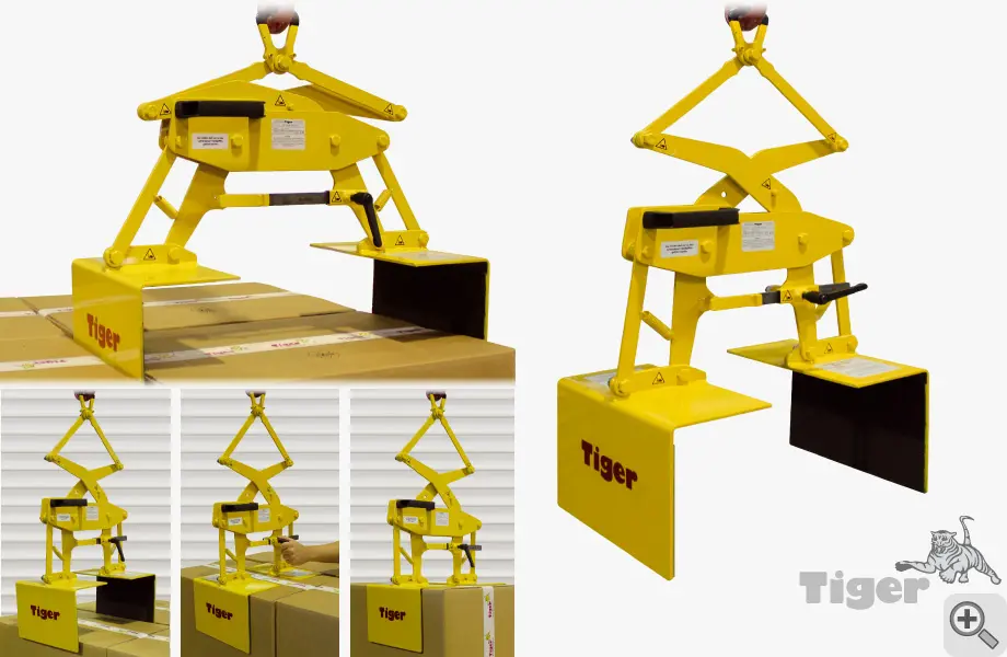 Produktbild von Tiger Sonder-Kartongreifer zum Kranen von Kartons und Holzkisten Serie Sonder-PK-AS tiger-kartongreifer-pk-005-600-400-e200f300-as-tigerhebezeuge