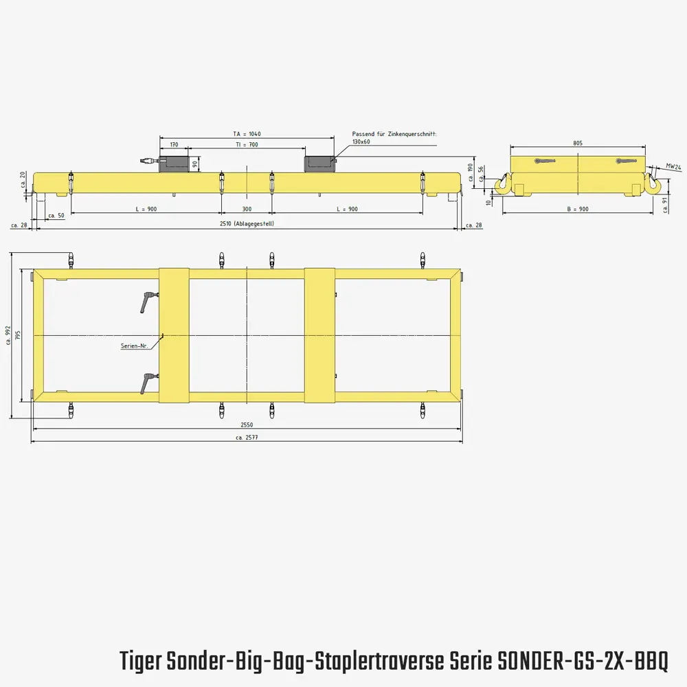 Tiger Sonder-Big-Bag-Staplertraverse für 2 Big-Bag-Säcke