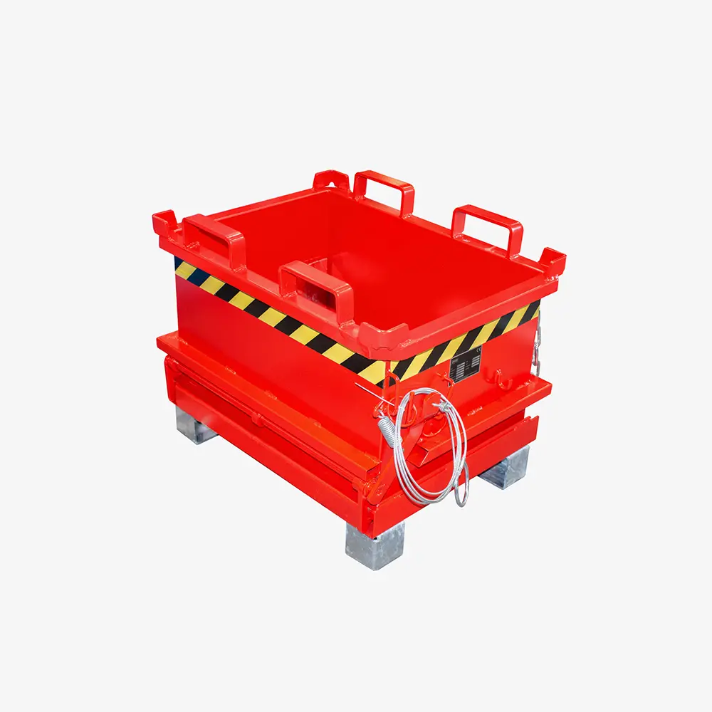 Mini-Klappbodenbehälter für Hubwagen und Stapler mit Seilzug und Automatik-Klappenschließung