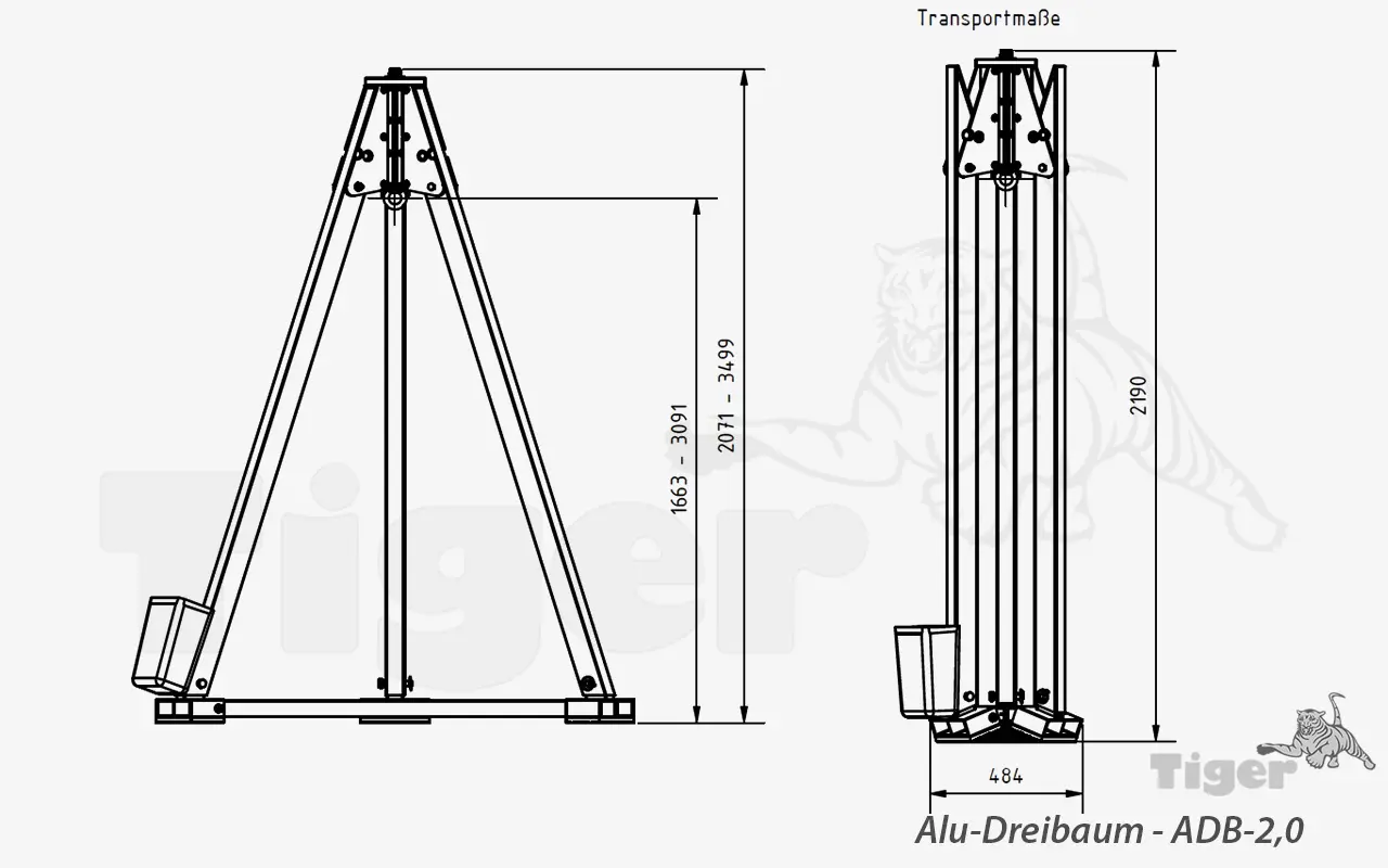 Technisches Bild für Alu-Dreibaum-Kran-ADB-2000kg-Z1