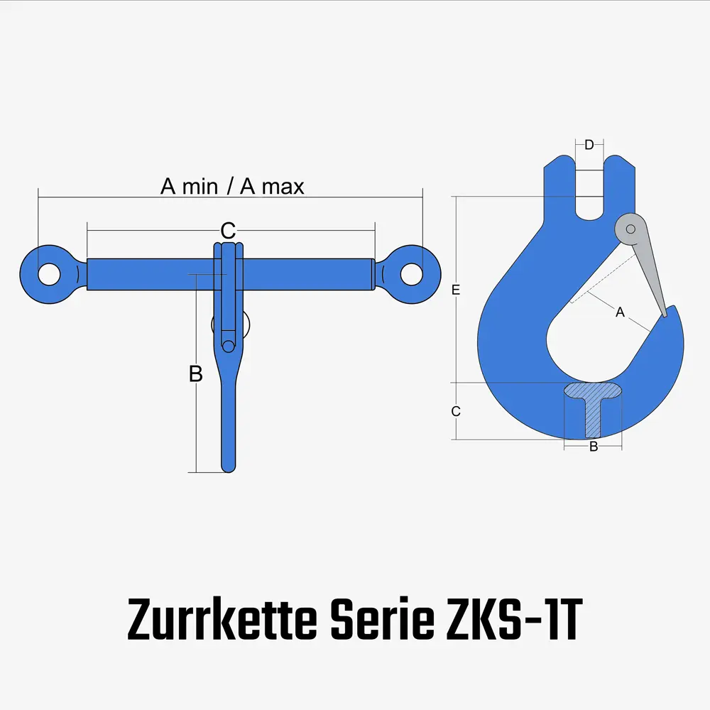 Zum Vergrößern anklicken Technisches Bild für tigerhebezeuge-zurkettensystem-einteilig-serie-ZKS-1T-zeichnung