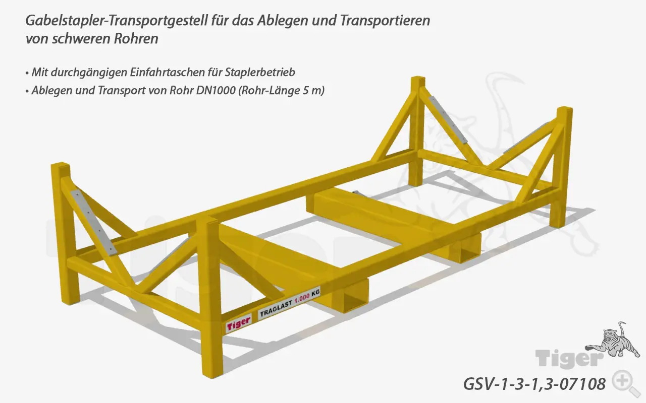 Produktbild von Tiger Sonder-Stapler-Transportgestell für das Ablegen und Transportieren von schweren zylindrischen Lasten Serie Sonder-GSV-1 tiger-transportgestell-gsv-1-3-1-3-07108