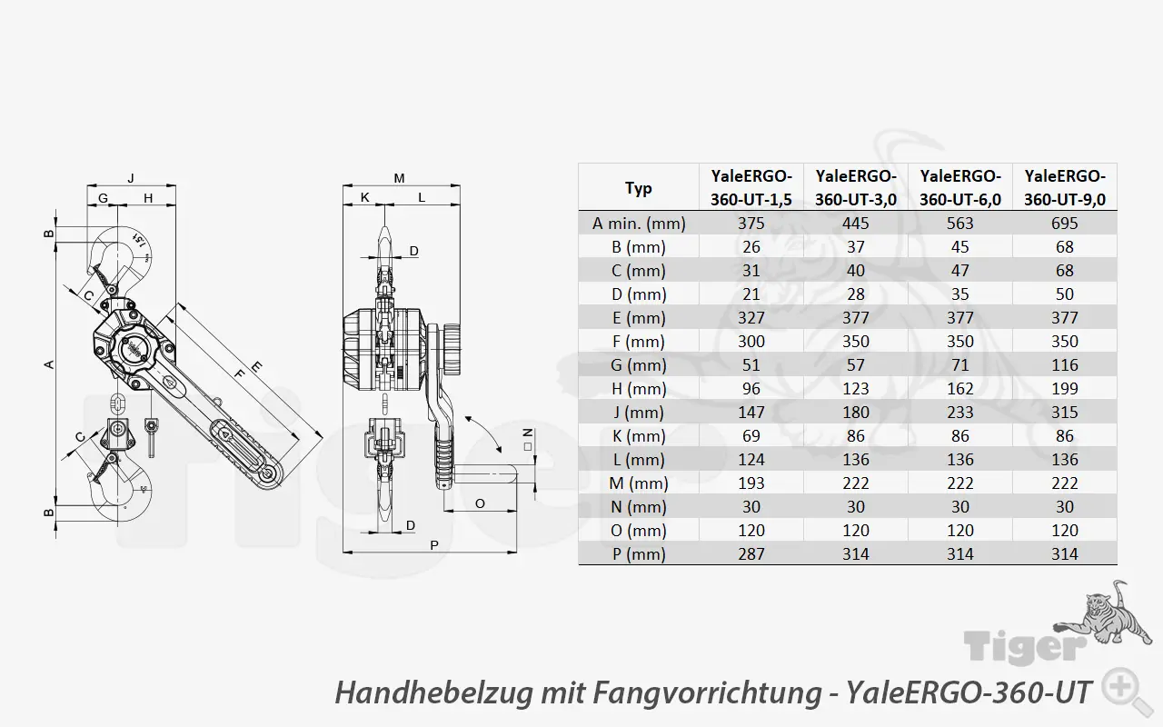 Zum Vergrößern anklicken Technisches Bild für hebelzug-yaleergo-360-ut-zeichnung