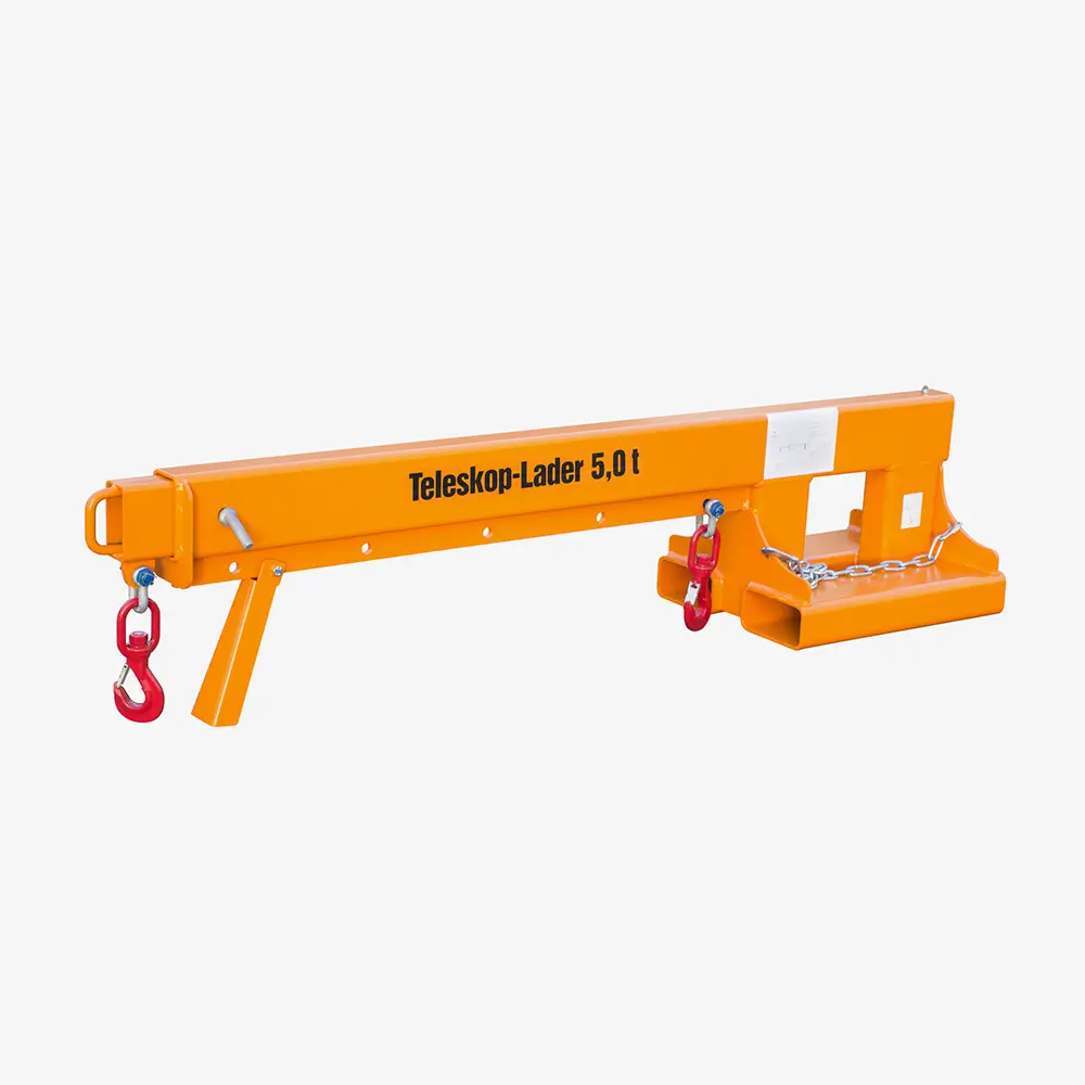 Stapler-Teleskoplader mit als teleskopierbarer Lastarm mit 2 Wirbellasthaken