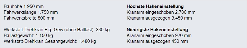 3. Produktbild zu tigerhebezeuge werkstattkrane serie kr f 100 dr typenuebersicht2 krantechnik