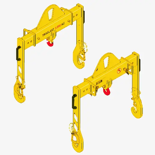 Produktbild von Tiger Sonder-Lamellenhakentraverse mit Sicherungsbügel, verstellbarem Innenabstand und mittigem Lasthaken Serie Sonder-TA-LSTR-MOWA tiger-sonder-langhakentraverse-serie-Sonder-TA-LSTR-MOWA