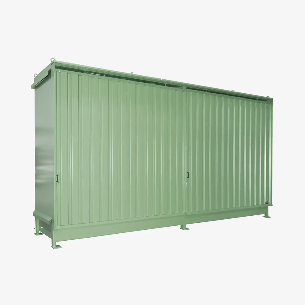 Gefahrstoff-Regalcontainer CEN mit Auffangwanne, Gitterrost und DIBt-Zulassung