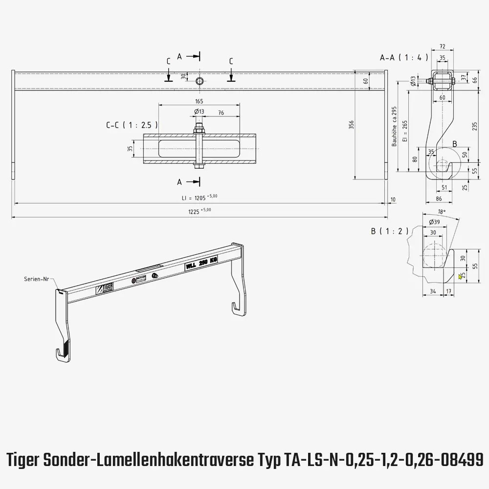 Tiger Sonder-Lamellenhakentraverse mit niedriger Bauhöhe