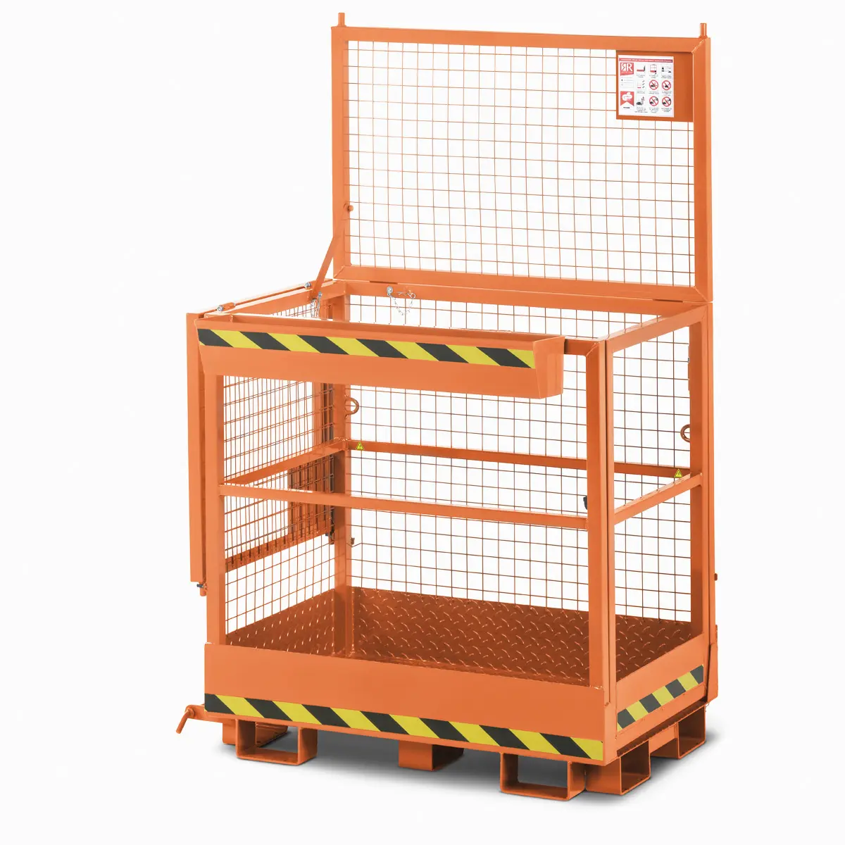 Produktbild von Arbeitsbühne mit Stapleraufnahme von der breiten und schmalen Korbseite in 7 RAL-Farben tigerhebezeuge-stapler-arbeitsbuehne-arbeitskorb-serie-SABLQ