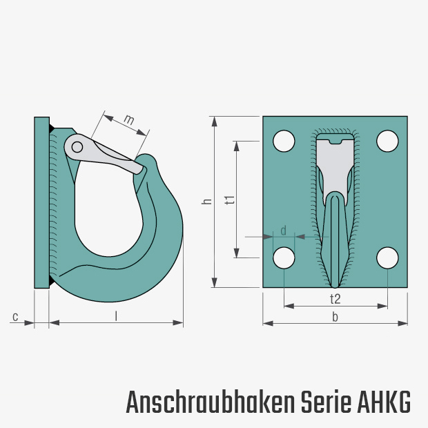 Technisches Bild für tigerhebezeuge-anschlagmittel-anschlagpunkt-anschraubhaken-mit-stabiler-falle-gk10-serie-AHKG-zeichnung