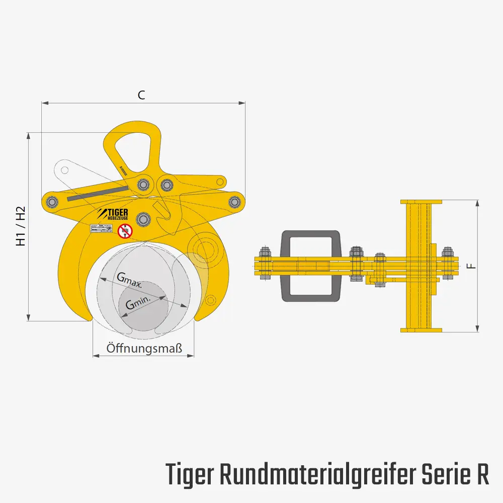 Zum Vergrößern anklicken Technisches Bild für tiger-rundmaterialgreifer-serie-R-zeichnung