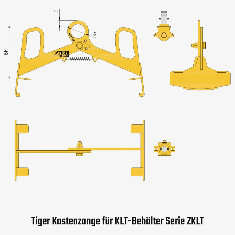 Tiger Kastenzange für KLT-Behälter zum Kasten-Transport im Kranbetrieb