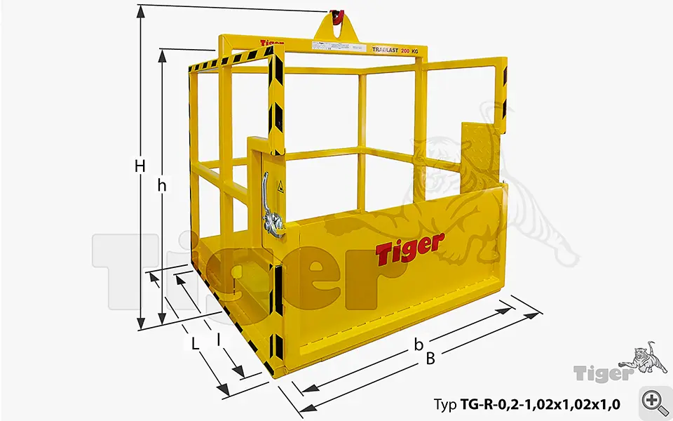 Technisches Bild von Krankorb - Tiger Materialkorb als Rahmenkonstruktion mit Klapp-Rampe Technisches Bild für krankorb-tg-r-0-2-materil-hebetechnik