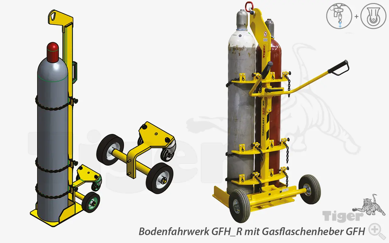 Technisches Bild von Tiger Bodenfahrwerk für Tiger Gasflaschenheber Serie GFH Technisches Bild für bodenfahrwerk-mit-gasflaschenheber
