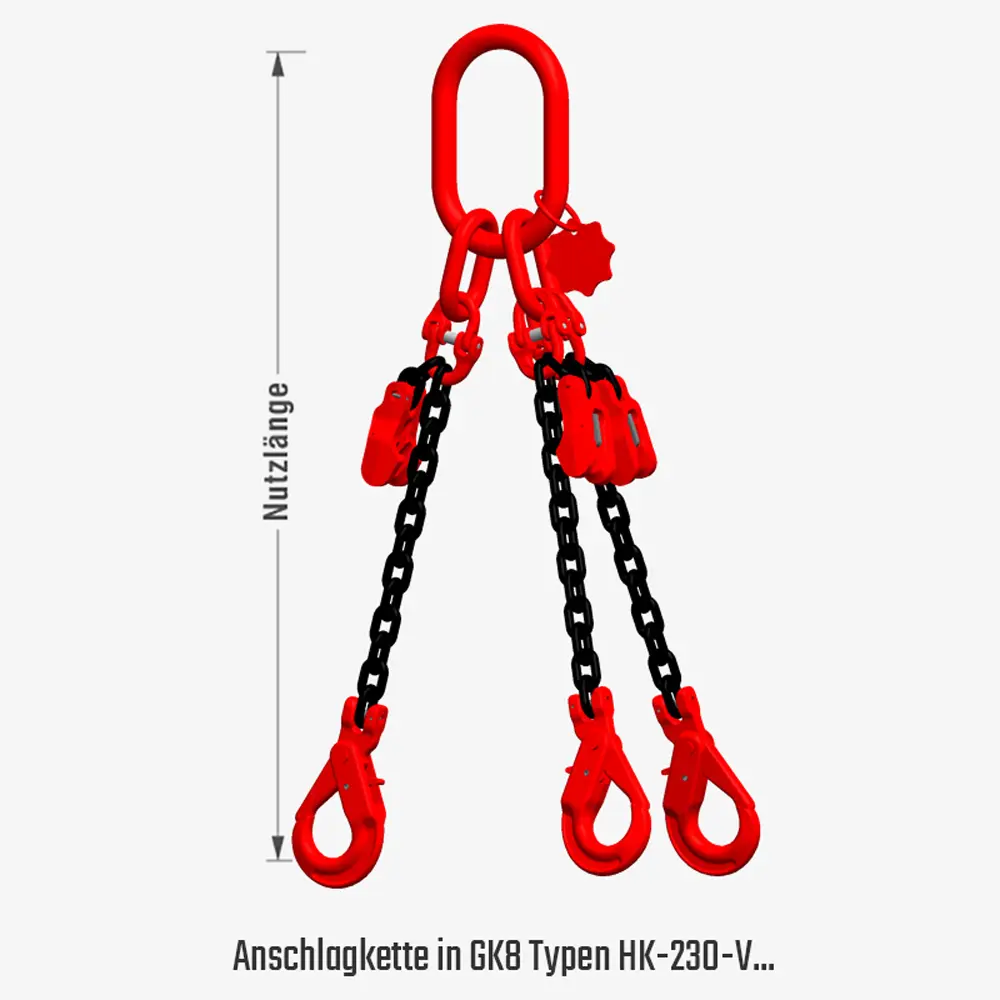 Kettengehänge in GK8 mit Self-Lock-Haken, Ein- oder Mehrstrang, mit oder ohne Verkürzer