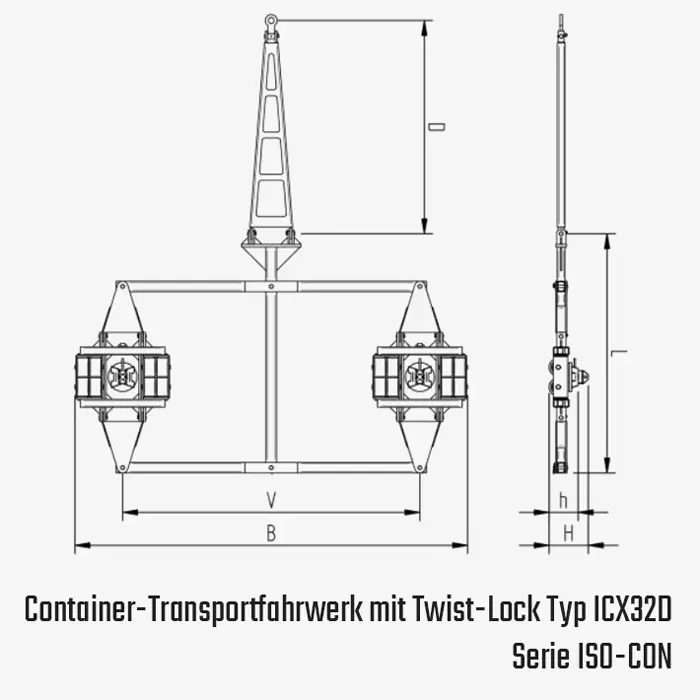 Technisches Bild für tigerhebezeuge-schwerlast-transportfahrwerk-iso-con-vorne-typ-ICX32D-zeichnung