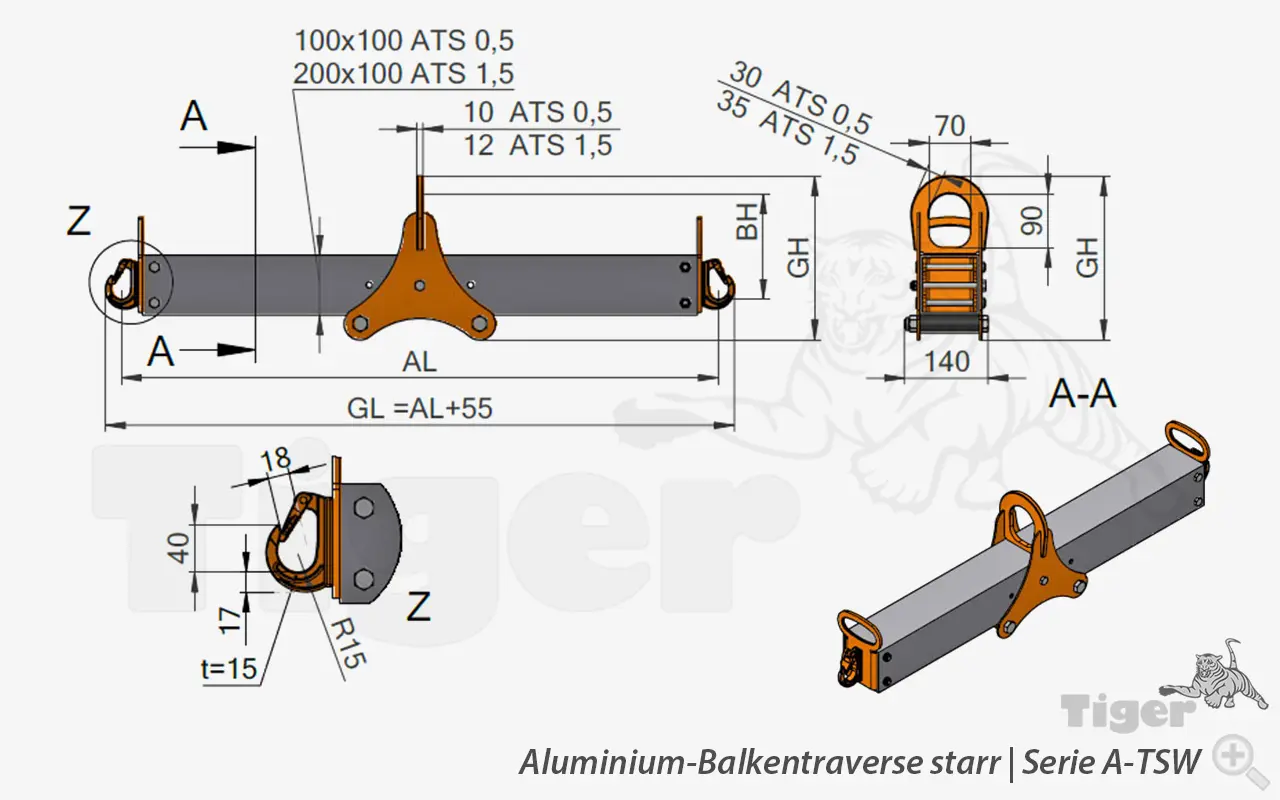 Zum Vergrößern anklicken Technisches Bild für alu-balkentraversen-a-tsw-zeichnung