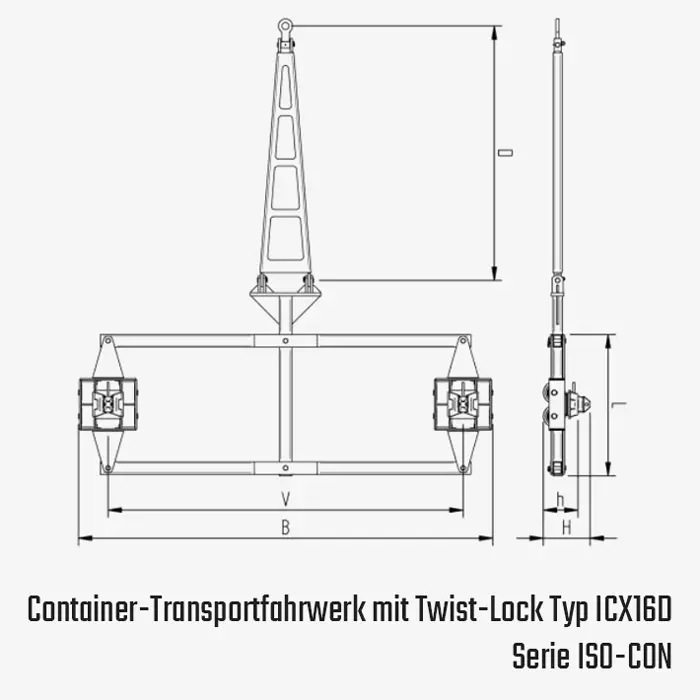Technisches Bild für tigerhebezeuge-schwerlast-transportfahrwerk-isocon-vorne-typ-ICX16D-zeichnung