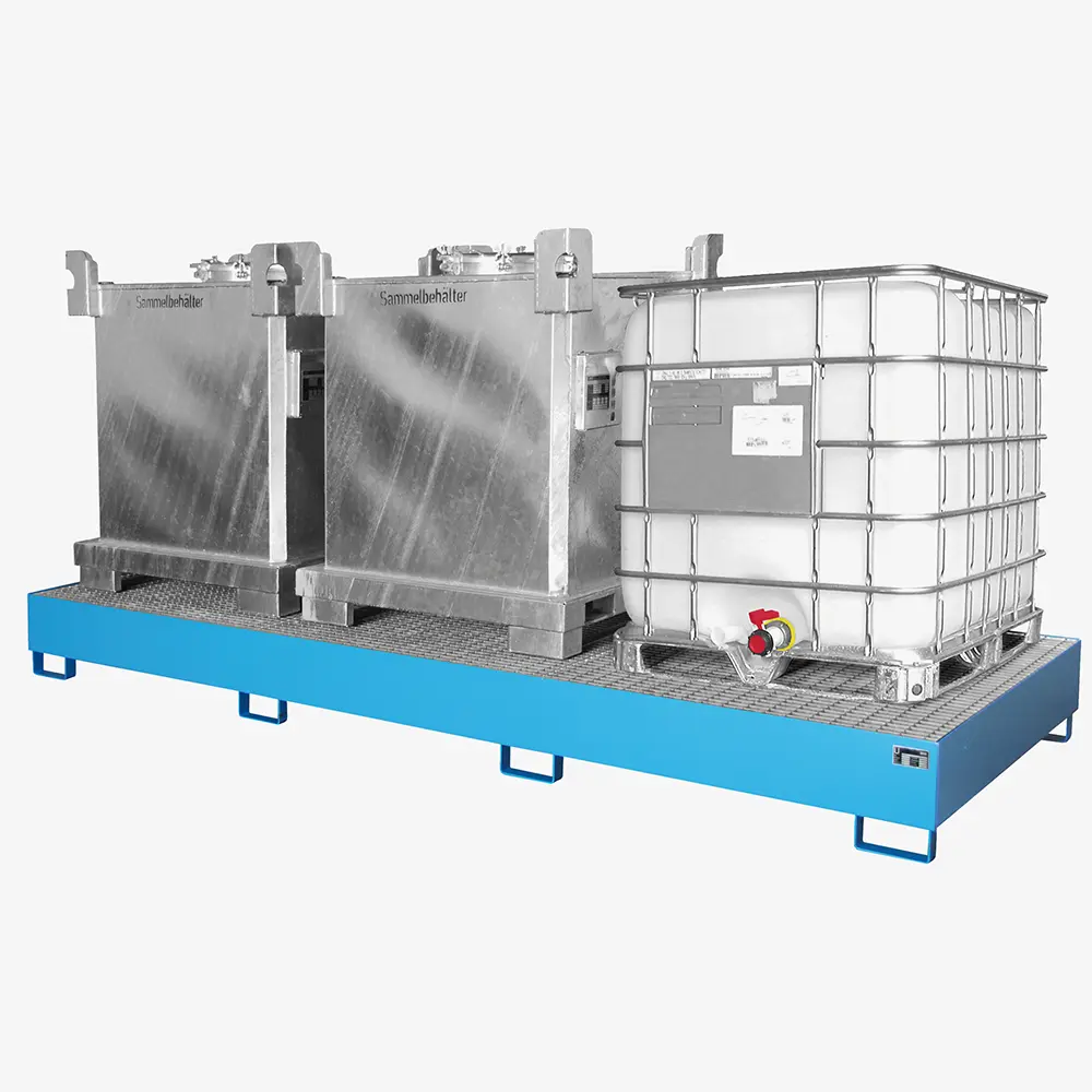 Auffangwanne für IBC-Container und Fässer - IBC Auffangbehälter zur umweltgerechten Gefahrstoff-Lagerung