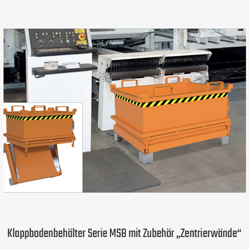 Mini-Klappbodenbehälter für Hubwagen und Stapler mit Seilzug und Automatik-Klappenschließung