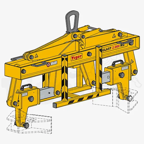 Produktbild von Tiger Sonder-Parallelgreifer mit auswechselbaren, gelenkig gelagert und verstellbaren Prismenbacken zum Kranen von liegenden Coils Serie Sonder-PG-R-VP-WP tiger-parallel-hebegreifer-pg-r-vp-wp-2000kg