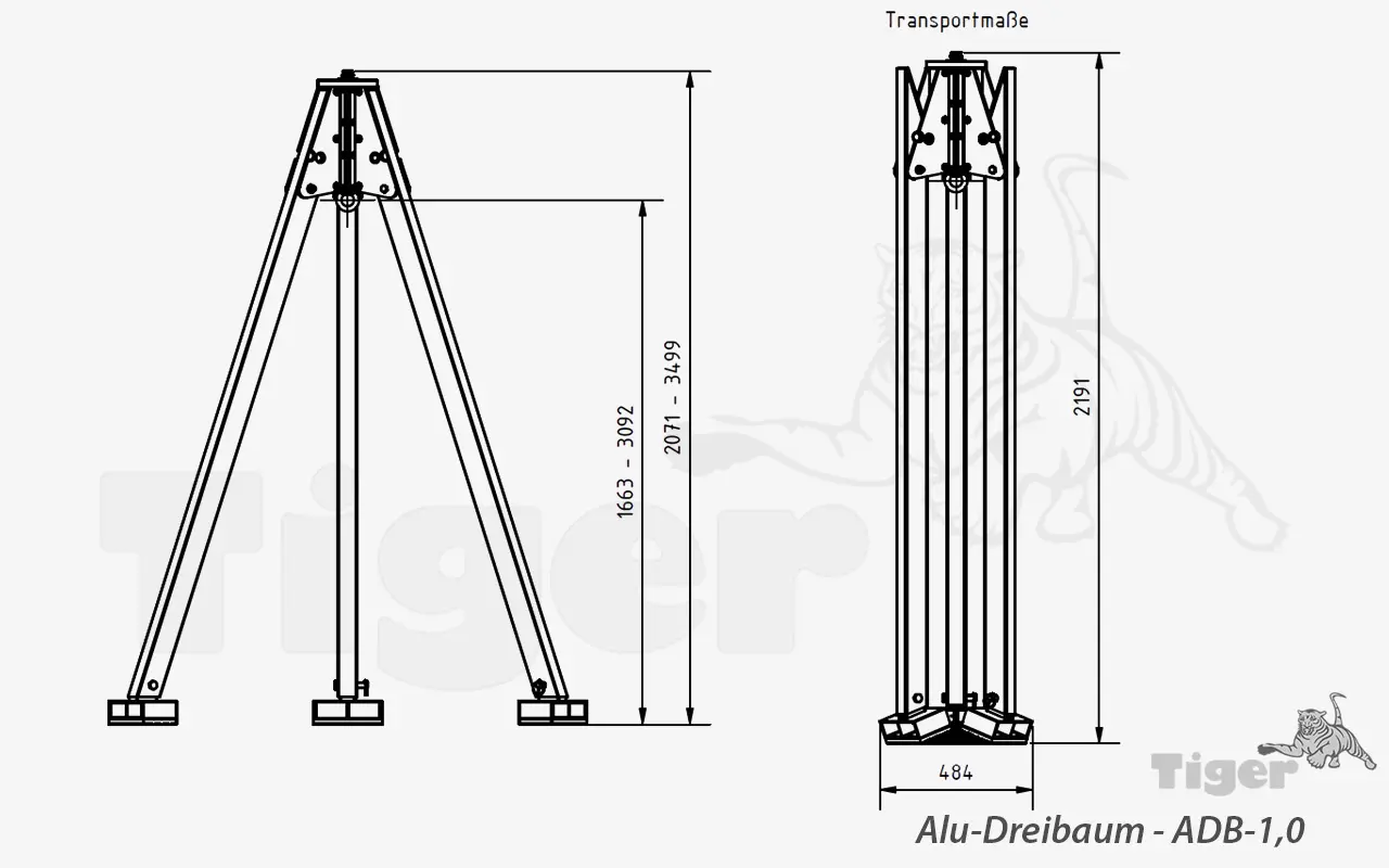 Technisches Bild für Alu-Dreibaum-Kran-ADB-1000kg-Z1
