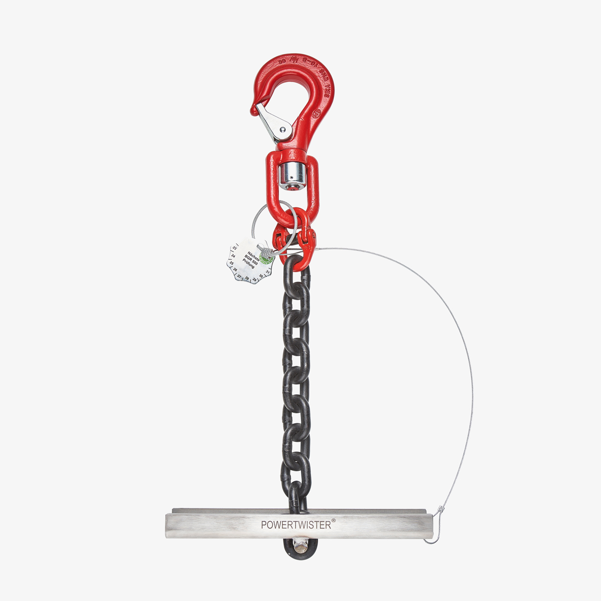 Powertwister - Hebehilfe mit Haken und Kette zum Heben und Abtrommeln von Kabeltrommeln