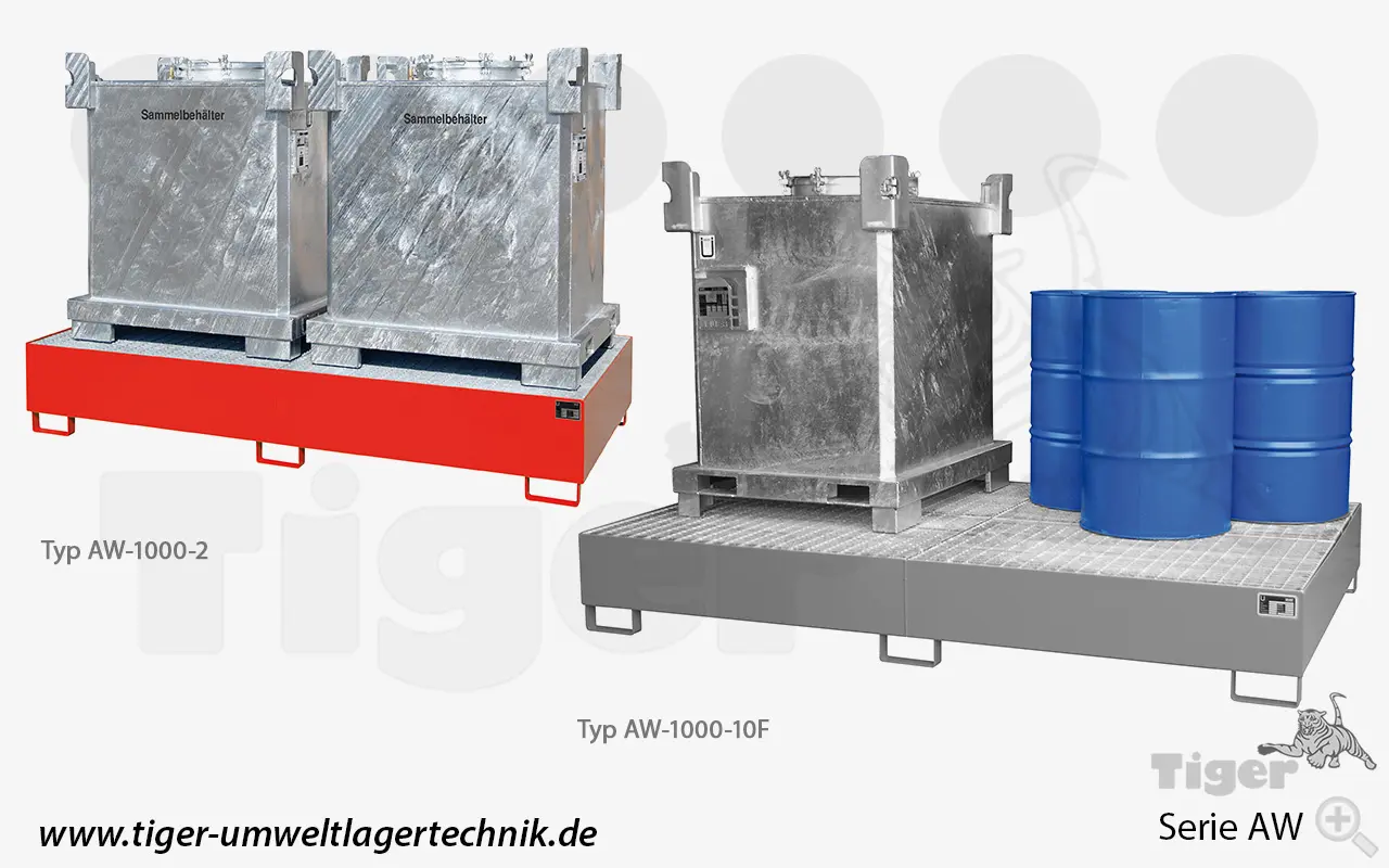 Produktbild von Auffangwanne für IBC-Container und Fässer - IBC Auffangbehälter zur umweltgerechten Gefahrstoff-Lagerung stahl-auffangwannen-aw-1000-2-10f