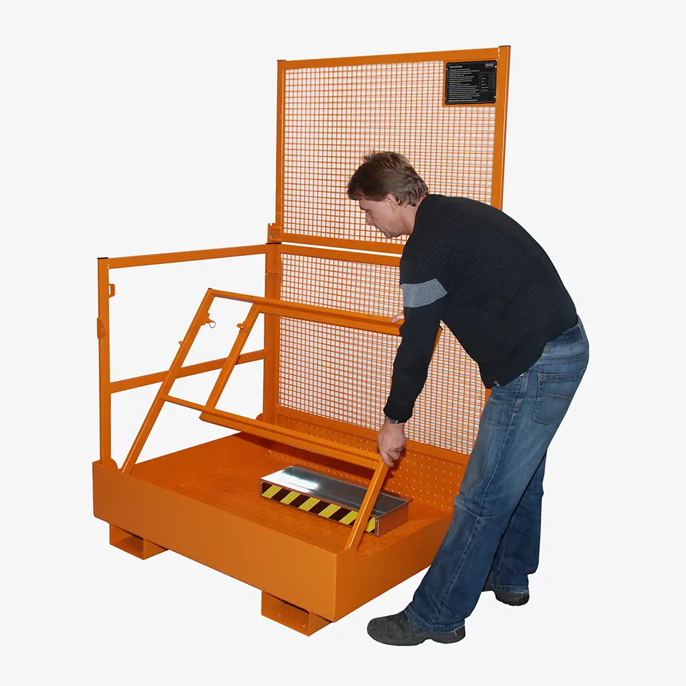 Stapler-Arbeitsbühne als zusammenklappbarer Personen-Sicherheitskorb für Stapler, faltbar