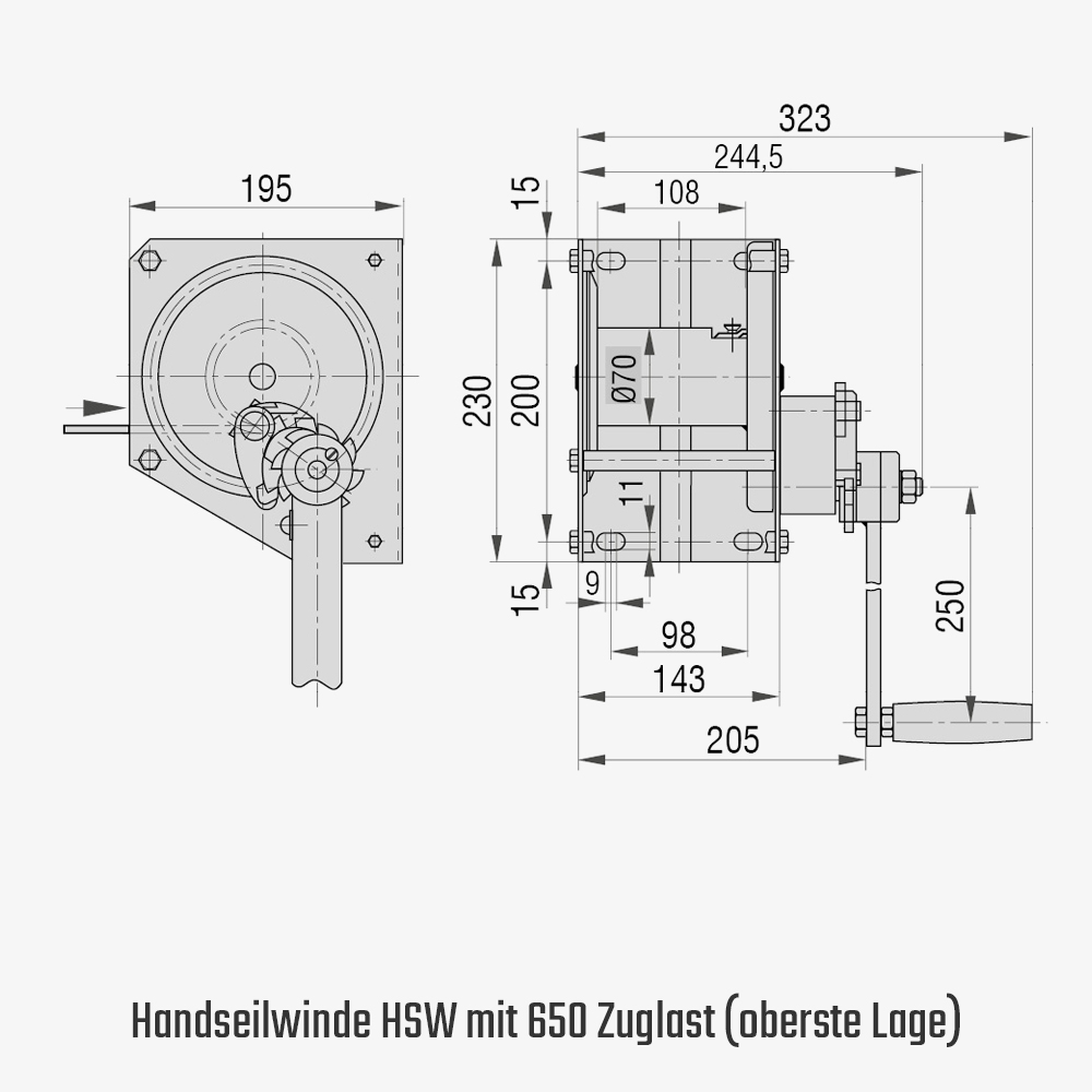 Technisches Bild für tigerhebezeuge-handseilwinde-serie-HSW-mit-650-kg-zuglast-oberste-lage