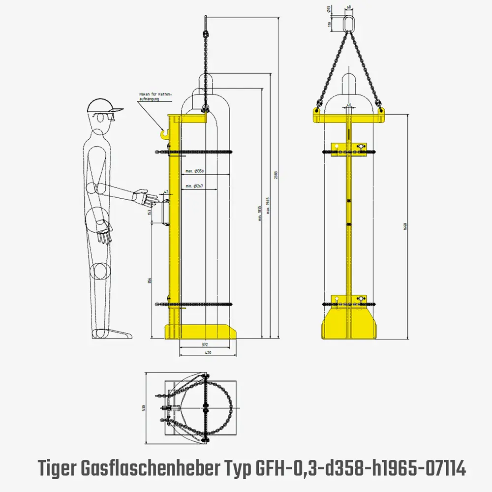 Tiger Gasflaschenheber zum Transport von Stahlflaschen mit dem Kran