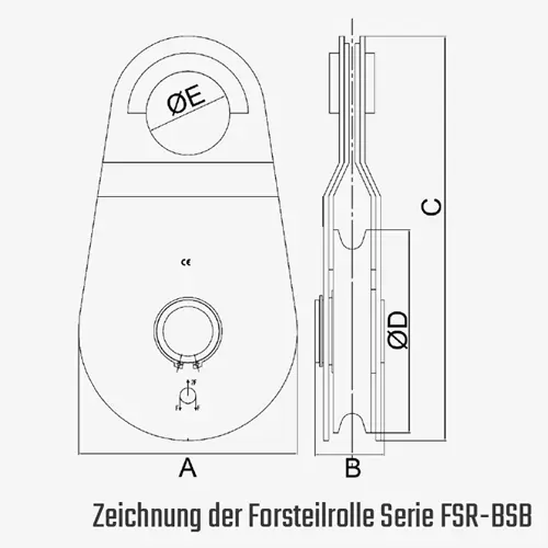 Zum Vergrößern anklicken Technisches Bild für tigerhebezeuge-forst-seilrolle-mit-beweglichem-seitenblech-FSR-BSB-zeichnung