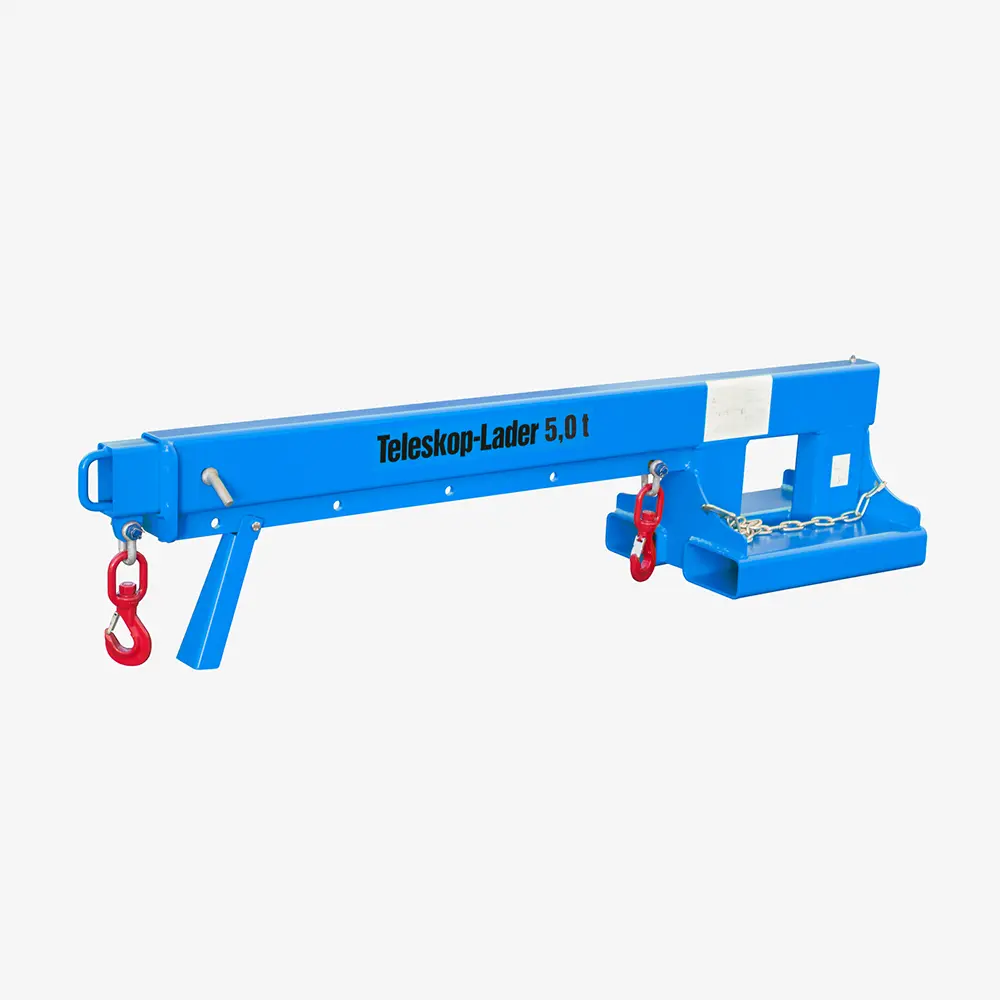 Stapler-Teleskoplader mit als teleskopierbarer Lastarm mit 2 Wirbellasthaken