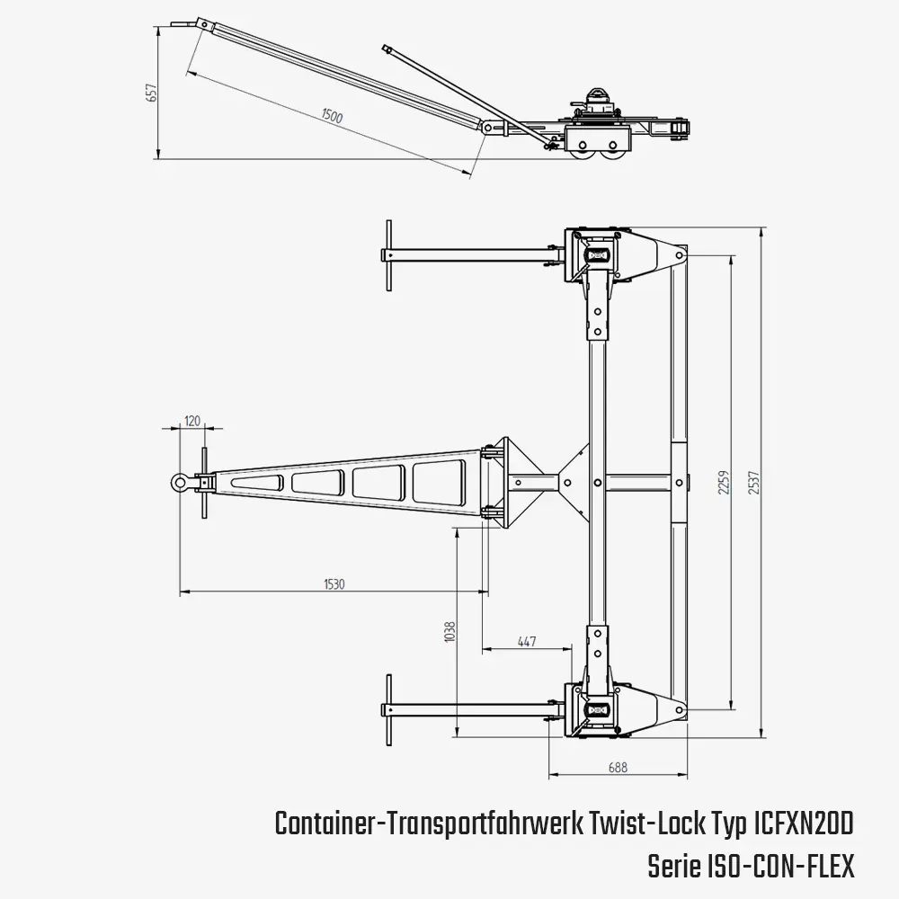Technisches Bild für tigerhebezeuge-schwerlast-transportfahrwerk-isoconflex-typ-ICFXN20D-zeichnung