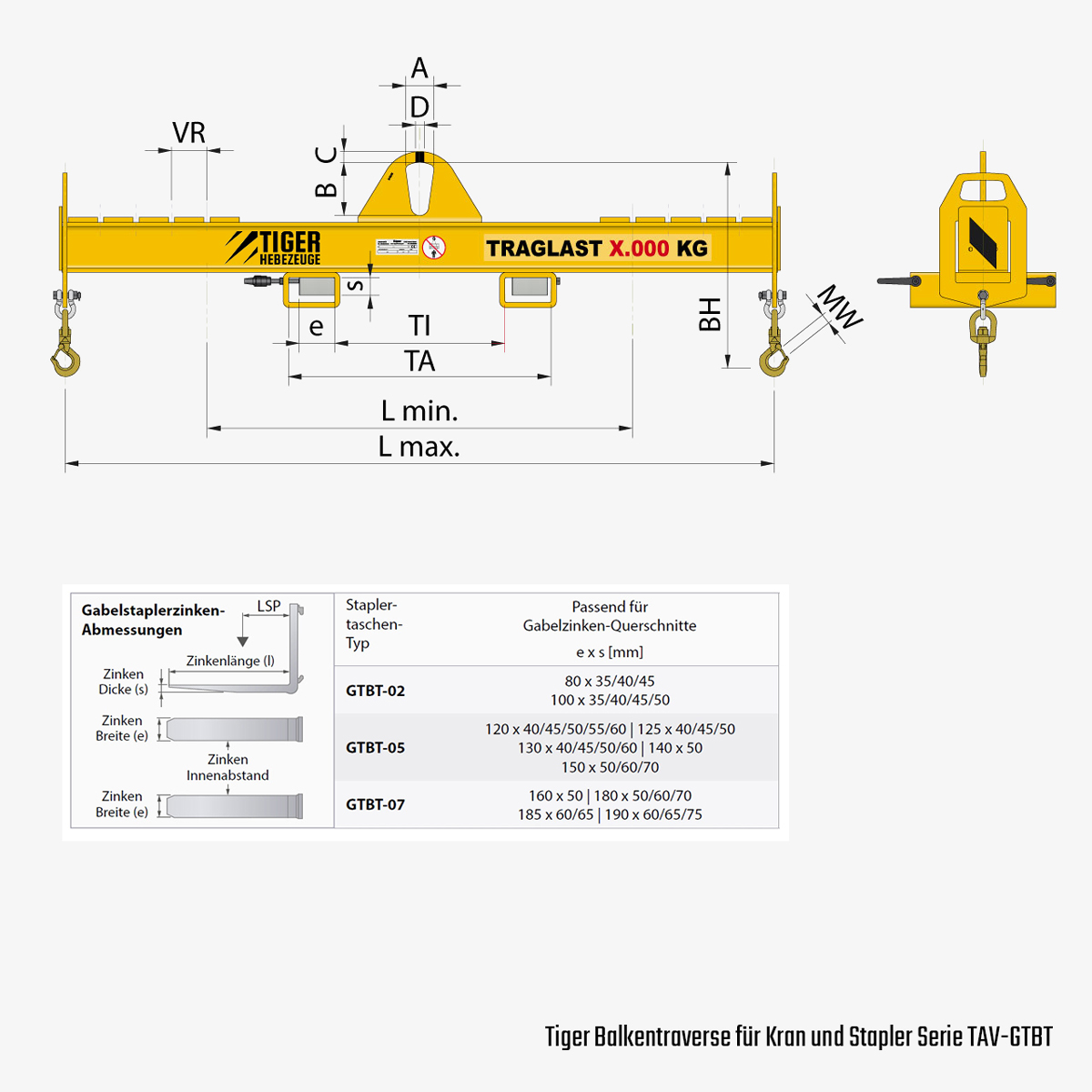 Zum Vergrößern anklicken Technisches Bild für tiger-balkentraverse-fuer-kran-und-stapler-serie-TAV-GTBT-zeichnung-staplertraversen