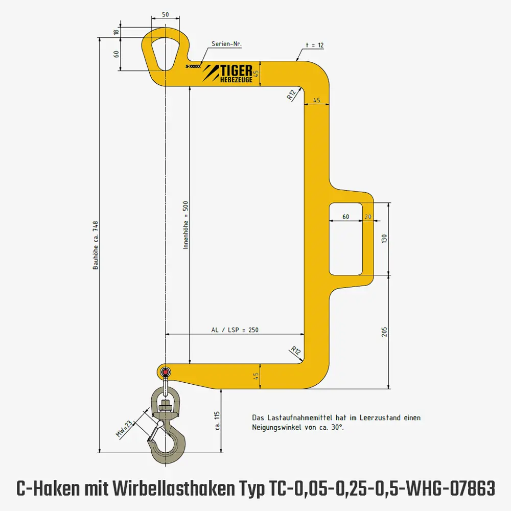 Technisches Bild für "tiger-c-haken-mit-lasthaken-typ-TC-0,05-0,25-0,5_WHG-07863-zeichnung