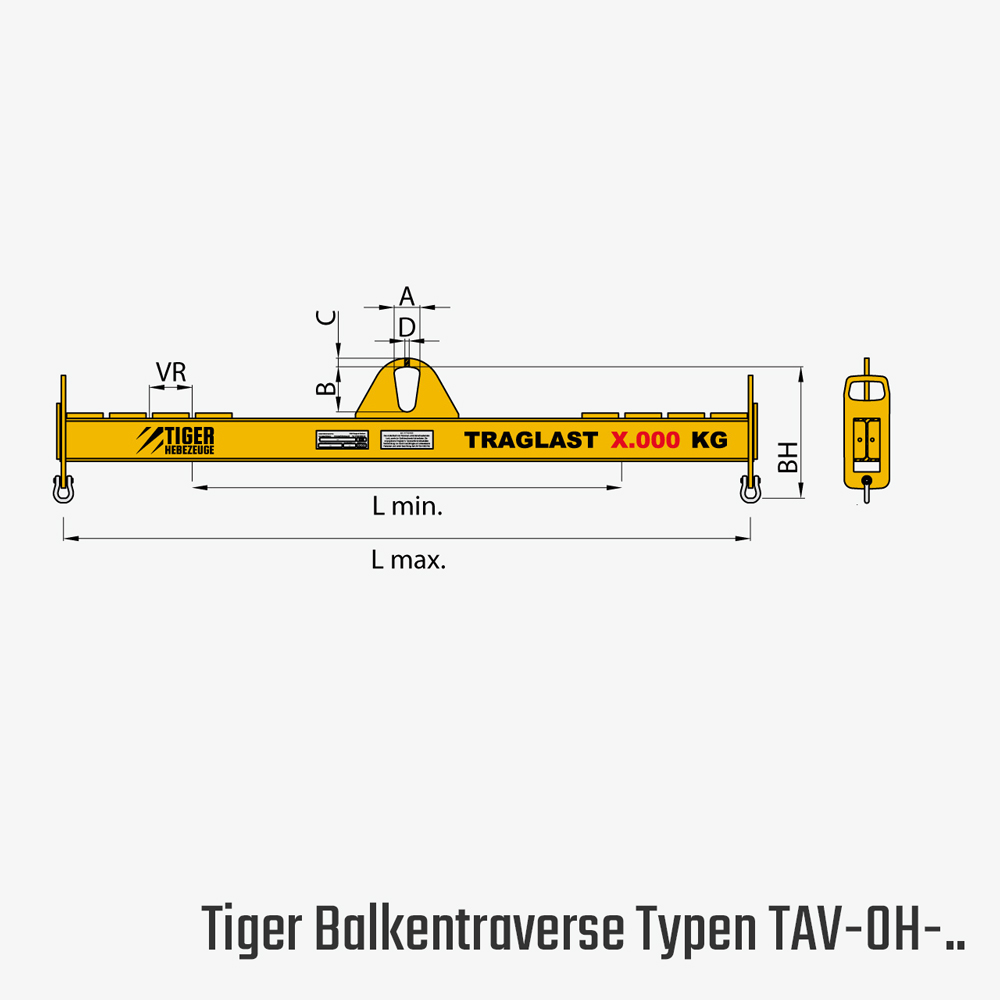 Tiger Balkentraverse mit Wirbellasthaken, Seitenhaken oder Schäkel, verstellbar